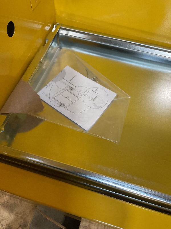 Photo 1 of **DENTS/SCRATCHES/SCRAPES FROM TRANSPORT**Justrite 45 Gallon Manual Close Flammable Storage Cabinet, 18 Gauge Steel, 2 Shelves, 2 Door Fire Cabinet, 65" x 43" x 18", Made in The USA, Yellow, 894500