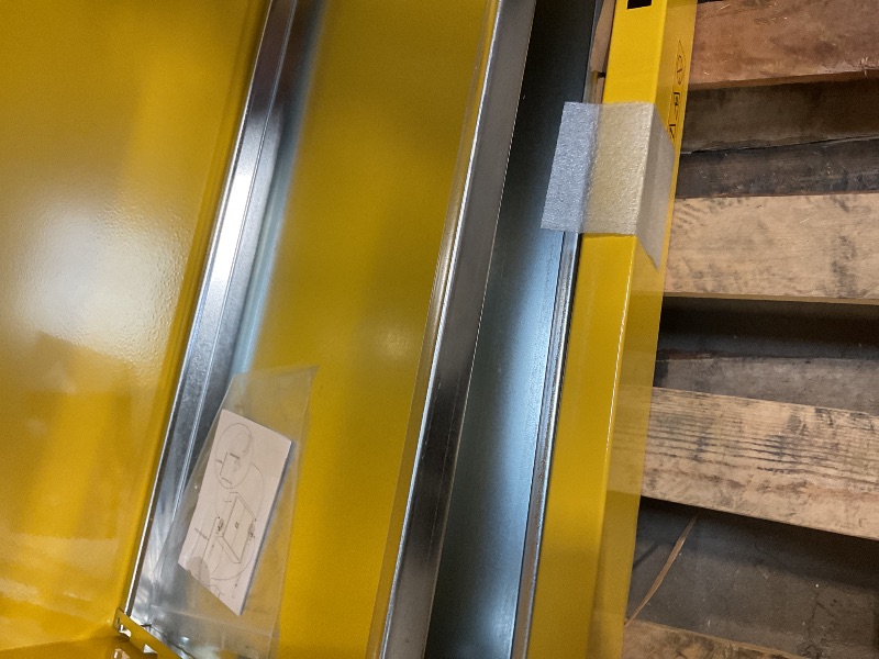 Photo 1 of **DENTS/SCRATCHES/SCRAPES FROM TRANSPORT**Justrite 45 Gallon Manual Close Flammable Storage Cabinet, 18 Gauge Steel, 2 Shelves, 2 Door Fire Cabinet, 65" x 43" x 18", Made in The USA, Yellow, 894500