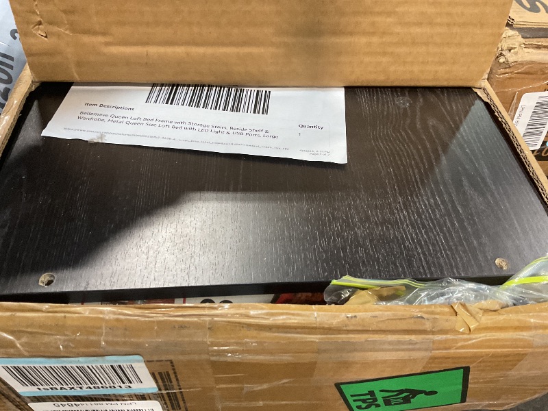 Photo 1 of ***MISSING PARTS***Bellemave Queen Loft Bed Frame with Storage Stairs, Beside Shelf & Wardrobe, Metal Queen Size Loft Bed with LED Light & USB Ports, Large Under-Bed Space Loft Beds for Adults, Teens, Kids, Black