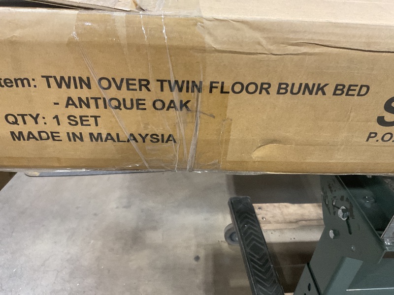 Photo 1 of *** PHOTO FOR REFERENCE ONLY/ANTIQUE OAK***Low Bunk Bed Twin Over Twin, Floor Bunk Bed with Ladder, Twin Bunk Bed with Full Guardrails, Wooden Bunk Bed for Juniors, Boys, Girls, Kids, Bedrooms