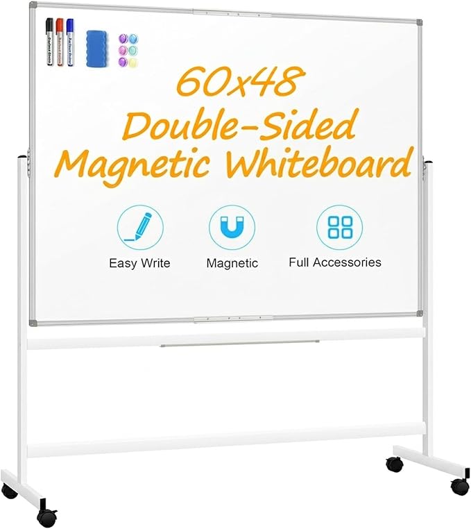 Photo 1 of *** PHOTO FOR REFERENCE ONLY***VizPro Large Rolling White Board - Double Sided Mobile Whiteboard 60 x 48 Inches, Magnetic Dry Erase Board Easel Standing Board on Wheels, for Classroom Office and Home