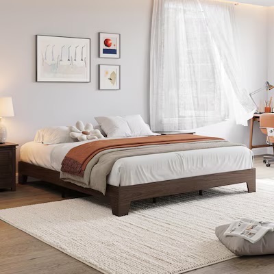 Photo 1 of *** NATURAL WOOD COLOR***Garvee California King Nature Platform Bed Solid Wood Frame Strong Slats No Box Spring Needed
