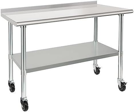 Photo 1 of *** MINOR DAMAGE***HARDURA Stainless Steel Table 24 x 48 Inches with Wheels Casters NSF Heavy Duty Commercial Prep Table with 2” Backsplash and Adjustable Undershelf for Restaurant Kitchen Home and Hotel