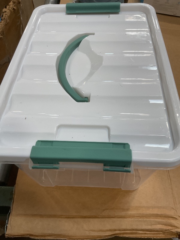 Photo 1 of ** LARGER CONTAINER CRACKED**DynkoNA 2-packs Latch Storage Boxes with Handle, 7 Quart & 14 Quart Clear plastic Container Tote