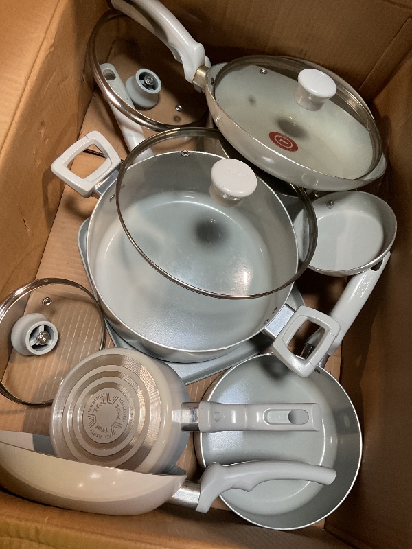 Photo 1 of **HEAVILY USED / BURNT ON GREASE OR FOOD*** T-Fal Refresh Ceramic Pots and Pans Set, 20-Piece Nonstick Cookware Set, Stockpot, Griddle, Frying Pans, Utensils, Moon Grey