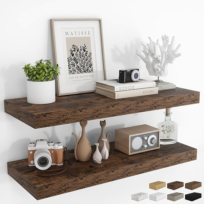 Photo 1 of **HAS A DAMAGED CORNER*** RICHFOCUS 36Inch Floating Shelves for Wall 2 Pack Shelves for Bedroom|Kitchen|Bathroom Wall Mounted Rustic Wood Floating Shelf with Invisible Brackets for Books|Storage|Decor, Rustic Brown