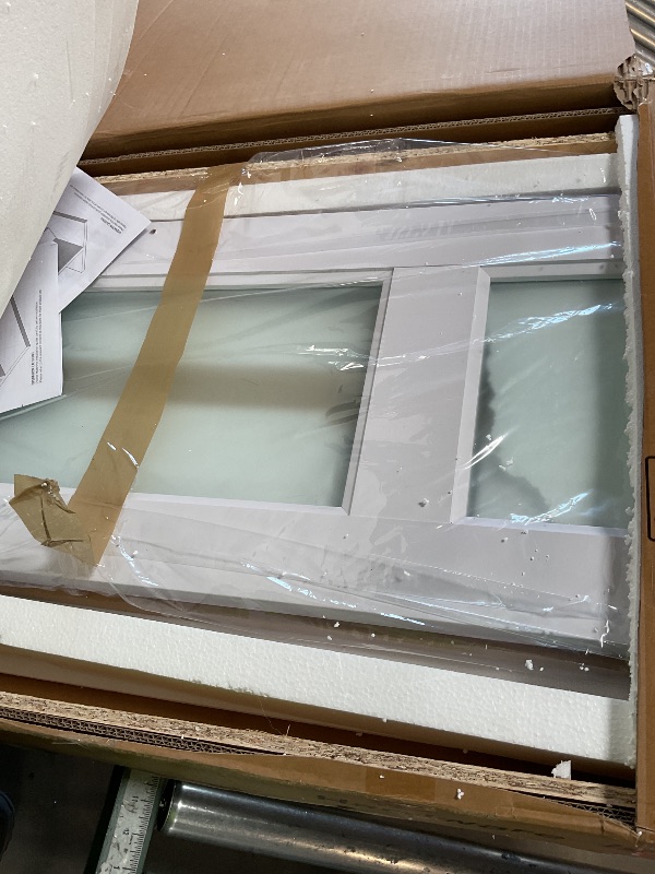 Photo 1 of ** missing hardware **SMARTSTANDARD 32in x 84in Bifold Barn Door, Frosted Glass Barn Door with Hardware Kit Included, Pre-Drilled Holes Easy Assembly -Solid Barn Doors Slab Covered with Water-Proof PVC Surface, White