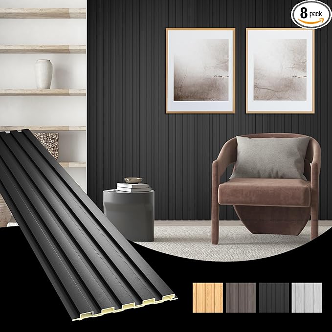 Photo 1 of WPC Acoustic Slat Wall Paneling, 8-Pack 96 x 6 Inches 3D Wall Panels for Interior Wall Decor,Living Room,TV Background,Study Room,Office Spaces,Bedroom,Low Grille (Black)
Visit the OUZUGIE Store