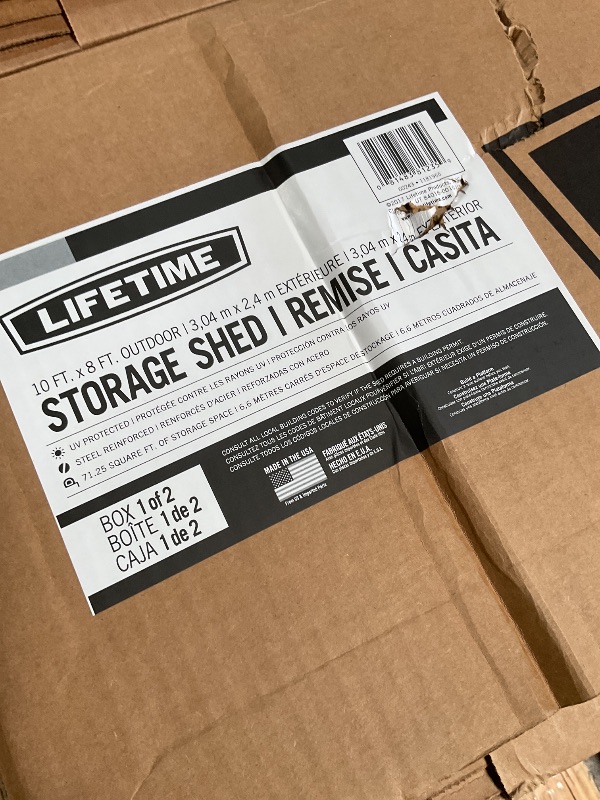 Photo 1 of ** MINOR DENT DAMAGE. TWO BOXES**Lifetime 10×8 Ft. Outdoor Storage Shed, Dual?Wall HDPE with Steel?Reinforced Structure, Side?Entry Doors with Windows, Skylight, Screened Vents, Adjustable Shelves, Slip?Resistant Floor, UV?Protected