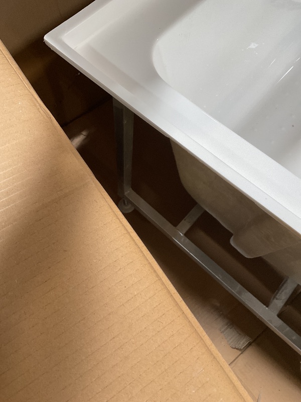 Photo 1 of ** MINOR DAMAGE TO CORNER**WOODBRIDGE 60" Acrylic Rectangular Alcove Soaking Bathtub in White with Left Drain, Chrome pop-up Drain Included, LB428-L