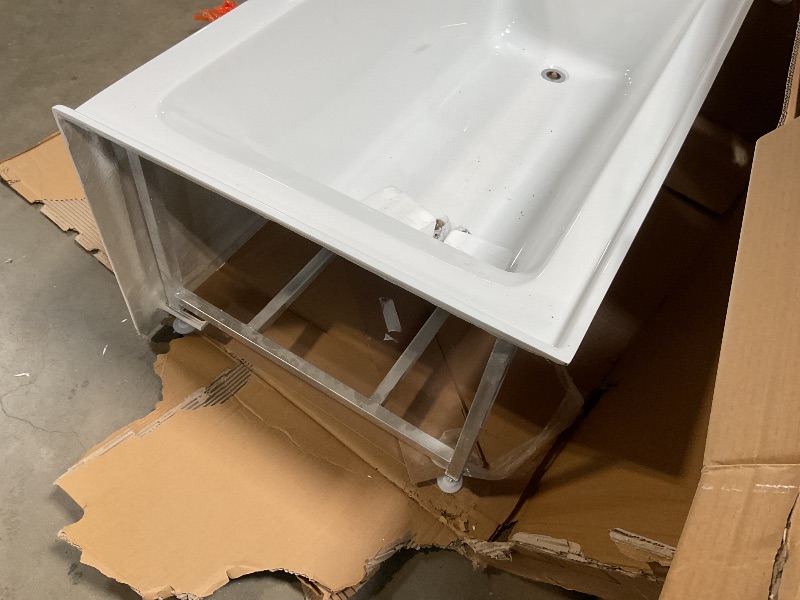 Photo 1 of ** MINOR DAMAGE TO CORNER**WOODBRIDGE 60" Acrylic Rectangular Alcove Soaking Bathtub in White with Left Drain, Chrome pop-up Drain Included, LB428-L