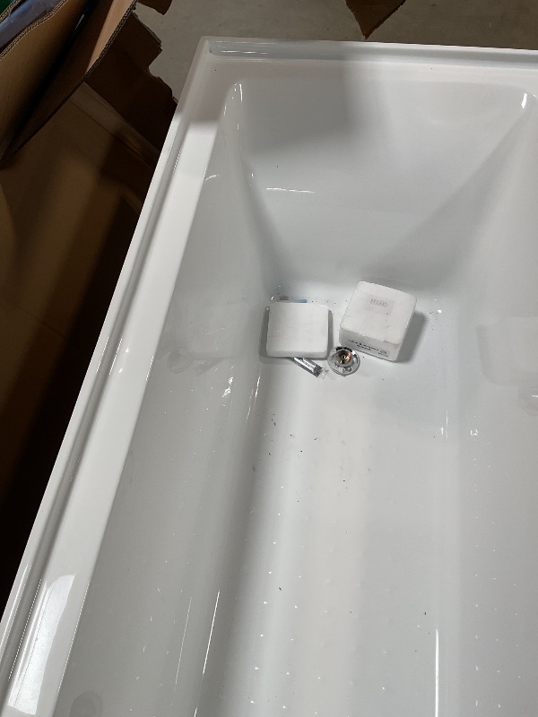 Photo 1 of ** MINOR DAMAGE TO CORNER**WOODBRIDGE 60" Acrylic Rectangular Alcove Soaking Bathtub in White with Left Drain, Chrome pop-up Drain Included, LB428-L