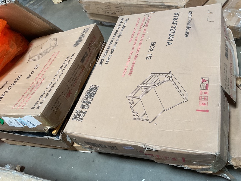 Photo 1 of ** TWO BOXES. SCRAPES/SCRATCHES. LOOSE PIECES**60.2" Outdoor Dog House with Insulated Liner, Waterproof Wooden Kennel with Porch, Asphalt Roof, Raised Floor, Winter Dog Shelter for Medium & Large Dogs up to 120 lbs, Nature