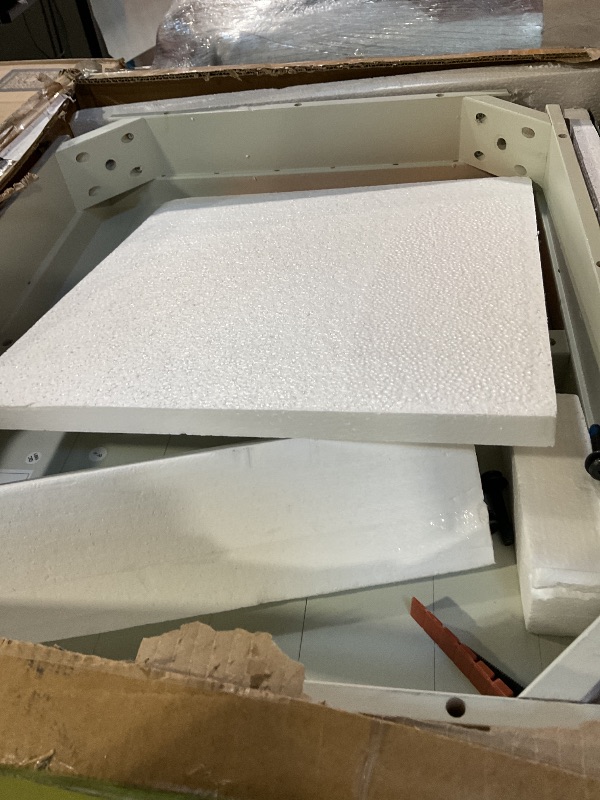 Photo 2 of Signature Design by Ashley Fregine Farmhouse Rectangular End Table with Lower Open Shelf, Triangle Bracket Accents, Wood, 25.25" High, Weathered White