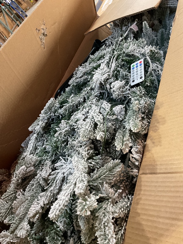 Photo 1 of ***BOTTOM LIGHTS NON-FUNCTIONAL*** YITAHOME Prelit Snow Flocked Christmas Tree 7.5 FT with Remote, Artificial Hinged Canaan Fir Christmas Tree with 1687 PE & PVC Mixed Tips, 330 Color-Changeable Lights for Home Office Holiday Decor