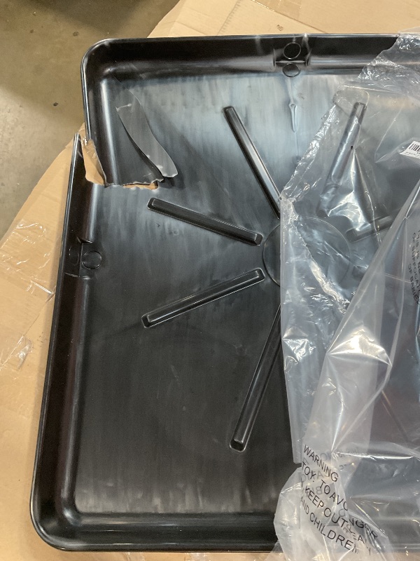 Photo 1 of **DAMAGE SEEN IN PHOTO**Heavy Durable Plastic Washing Machine Drain Pan Size 30X32 Including 1" Drain Fittings (Black)