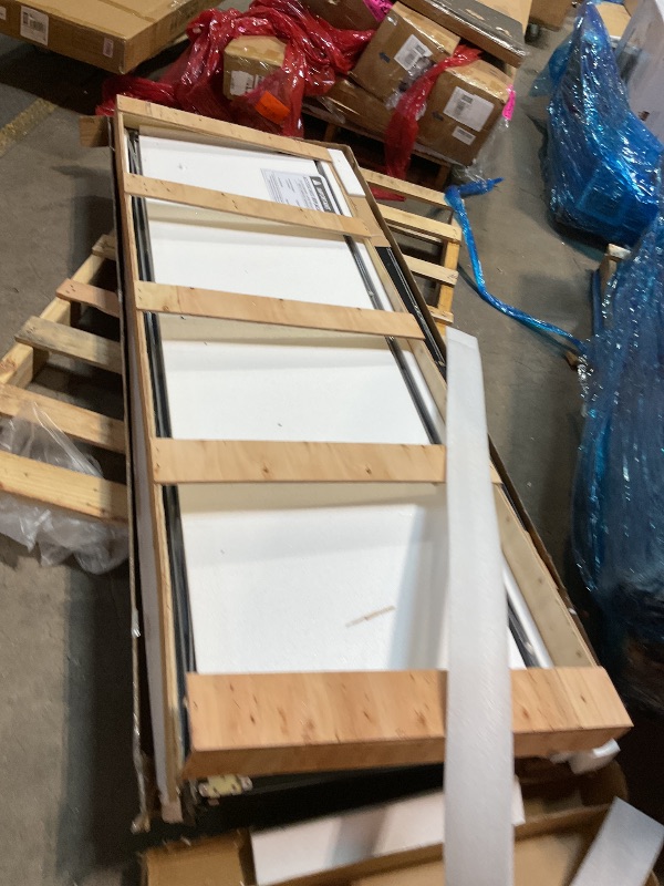 Photo 1 of **POSSIBLY FOR PARTS/ UNTESTED*** JUBEST Mirrored Closet Door 48 x 80, 1-Panel Black Steel Frame Sliding Closet Mirror Door Top & Bottom Track Kits, One Side Mirror with Safety Backing, Easy to Install