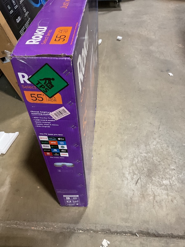 Photo 1 of **MAJOR DAMAGE TO SCREEN. SELLING FOR PARTS**Roku Smart TV 2025 – 55-Inch Select Series, 4K HDR TV – Roku TV with Enhanced Voice Remote – Flat Screen LED Television with Wi-Fi for Streaming Live Local News, Sports, Family Entertainment