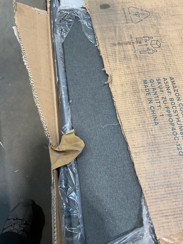 Photo 1 of **DIRT FROM TRANSPORT **ZINUS Queen Maya Upholstered Bed Frame with Asymmetric Headboard, Durable Wooden Slats, Sturdy Framework, Noise Free Sleep, No Box Spring Needed, Easy Assembly, Eco Friendly Packaging, Dark Grey