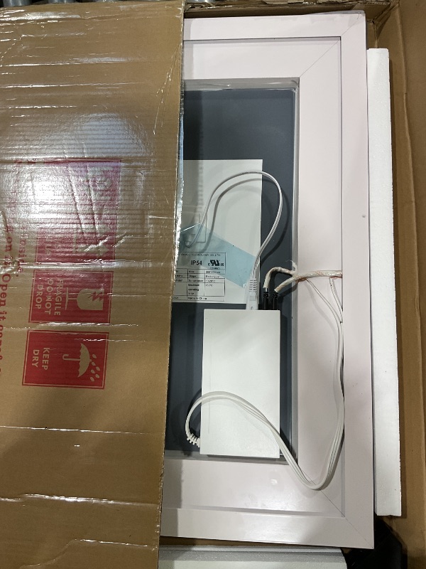 Photo 1 of ***FOR PARTS/ MISSING MOUNTING BRACKET/ AC WIRES CUT *** Amorho LED Bathroom Mirror, 20" X28" with Front Light and Backlit, Stepless Dimmable Wall Mount Mirrors, Anti-Fog, Shatter-Proof, Memory, 3 Colors Lihgting, LED Vanity Mirror(Horizontal/Vertical)