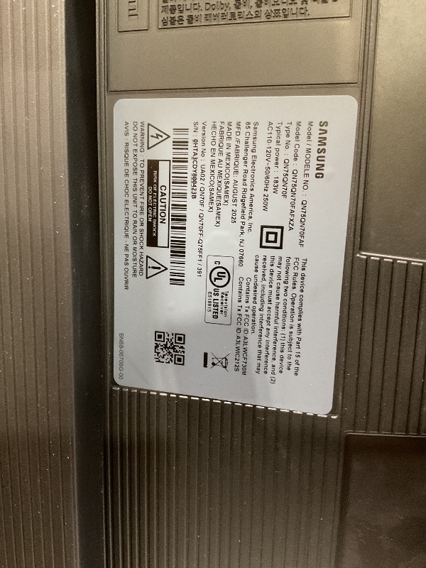 Photo 1 of ***MAJOR DAMAGE/CRACK SCREEN/PARTS ONLY ***Samsung 75-Inch Class Neo QLED QN70F 4K Mini LED Smart TV (2025 Model) NQ4 AI Gen2 Processor, Quantum Matrix Technology Slim, Motion Xcelerator 144Hz, Samsung Vision AI, Alexa Built-in