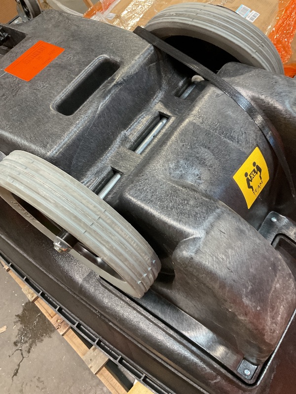 Photo 1 of **SELLING FOR PARTS. MAJOR DAMAGE TO WHEEL**Rubbermaid Commercial Products Tilt Dump Truck/Trash Cart/Garbage Collection, 600 lbs 3/4 Cubic Yard Heavy Load Capacity with Wheels, Trash Recycling Cart, Black, Office/Warehouse/Facility Management