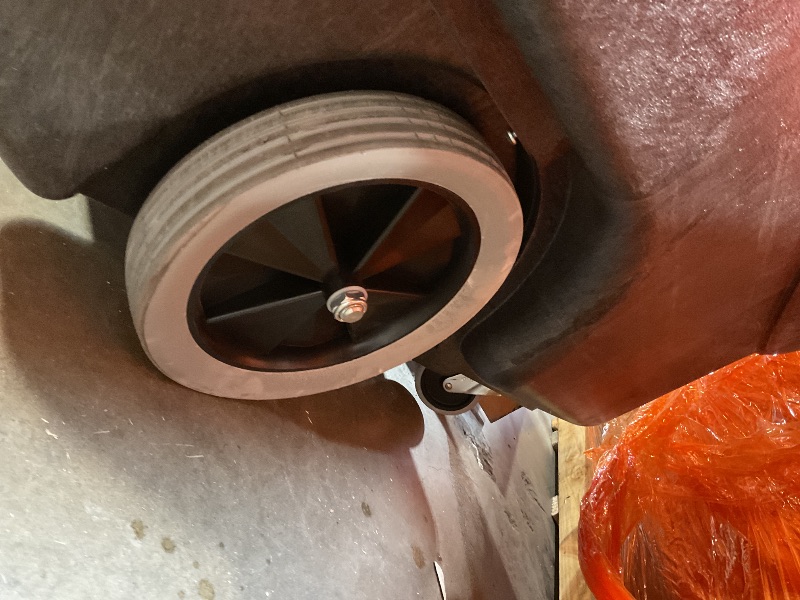 Photo 1 of **SELLING FOR PARTS. MAJOR DAMAGE TO WHEEL**Rubbermaid Commercial Products Tilt Dump Truck/Trash Cart/Garbage Collection, 600 lbs 3/4 Cubic Yard Heavy Load Capacity with Wheels, Trash Recycling Cart, Black, Office/Warehouse/Facility Management