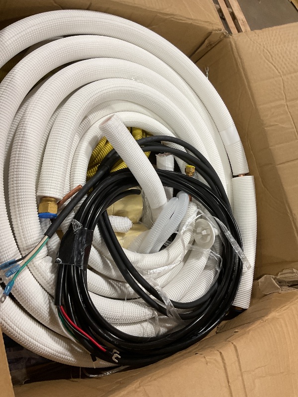 Photo 2 of 50ft Length Mini Split Line Set 1/4" 1/2" OD Copper Pipes Tubing and 3/8 White PE Thickened Insulated with Flared Nuts for Mini Split Air Conditioner HVAC or Heat Pump for 9000BTU (1/4+1/2 with wires)