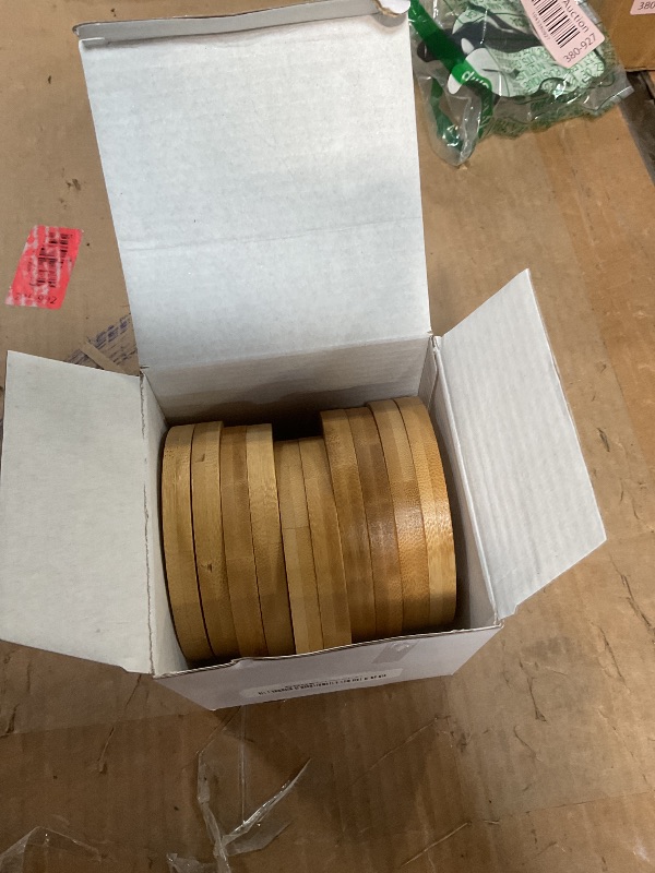 Photo 1 of 10 Pcs Round Bamboo Coasters 3.7 Inch, Blank Mats for Crafts — DIY Mosaic Tile Base, Small Indoor Plant Coasters, Reusable Eco-Friendly Design