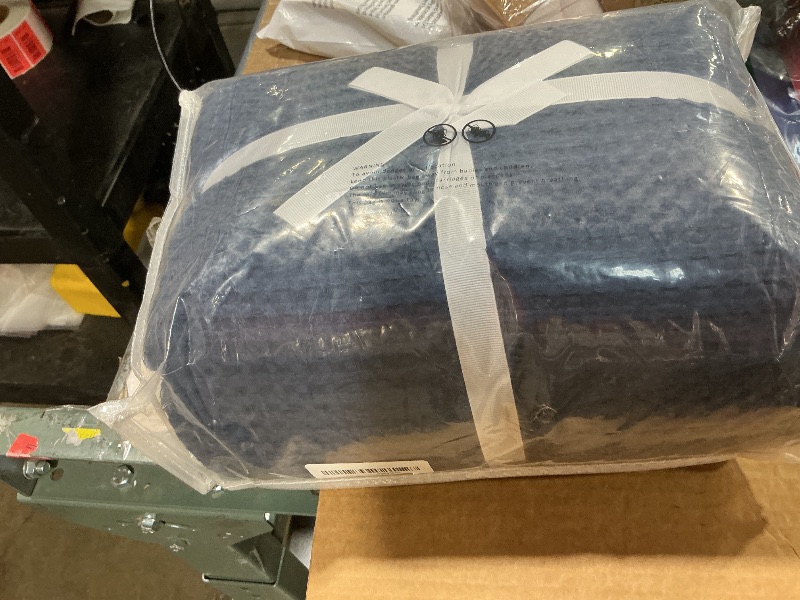 Photo 1 of 100% Cotton Waffle Blanket (Navy Blue - King Size - 104 * 90''), Pre-Washed and Anti-Shrinkage Soft Lightweight Bed & Couch Blanket, 380 GSM Waffle Weave Throw Blanket for All Seasons