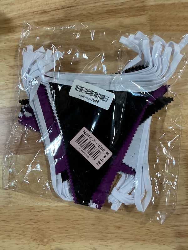 Photo 1 of 32Ft Purple Black White Graduation Party Decorations 2023 Halloween Pennant Banner Fabric Triangle Flag Bunting Garland for Wedding Birthday Home Nursery Outdoor Garden Hanging Festivals Decoration