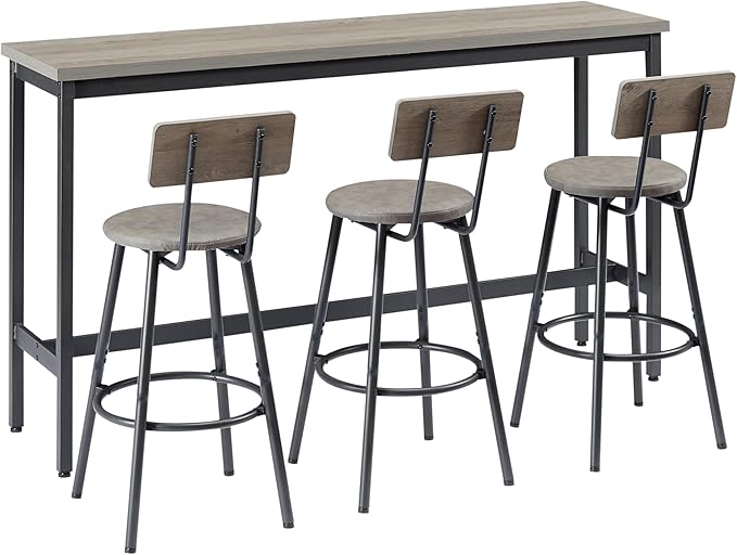 Photo 1 of *PICTURE DIFFERENT COLOR Long Bar Table Set with 3 PU Upholstered Bar Stools, Dining Table and Chair Sets, Industrial Tall Coffee Table and Back Chair for Kitchen, Living Room, Party Room, Small Space, Pub, brown 