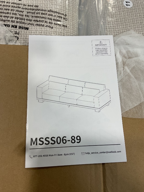 Photo 1 of *2 BOX SET Marsail 89" Sofa, 3 Seater Couch for Living Room, Modern Sofa with Deep Seats Supportive Cushion and Wide Armrests, Easy to Clean with Removable Covers, Linen Fabric, Beige