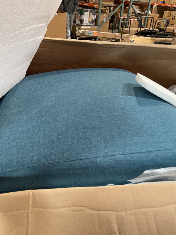 Photo 1 of **MISSING HARDWARE. SCRAPES**Lexicon Mid Century Modern Accent Chair with Solid Wood Frame in Walnut Finish, Upholstered Living Room Lounge Arm Chair, Thick and Comfy Innerspring Seat Cushion, Linen-Look Fabric, Blue