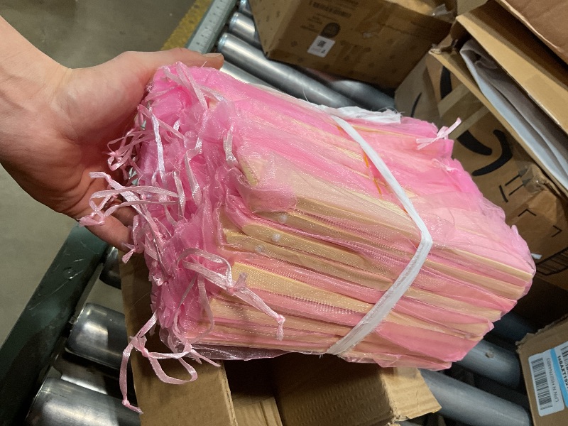 Photo 1 of * SINGLE FAN WAS REMOVED FROM BUNDLE UPON RECEIVING, PICTURED IS SUCH AND VISIBLY BROKEN, OTHERS SEEM UNTOUCHED, ITEM VERY FRAGILE * Sepwedd 50pcs pink Imitated Silk Fabric Bamboo Folded Hand Fan Bridal Dancing Props Church Wedding party favors with Organ