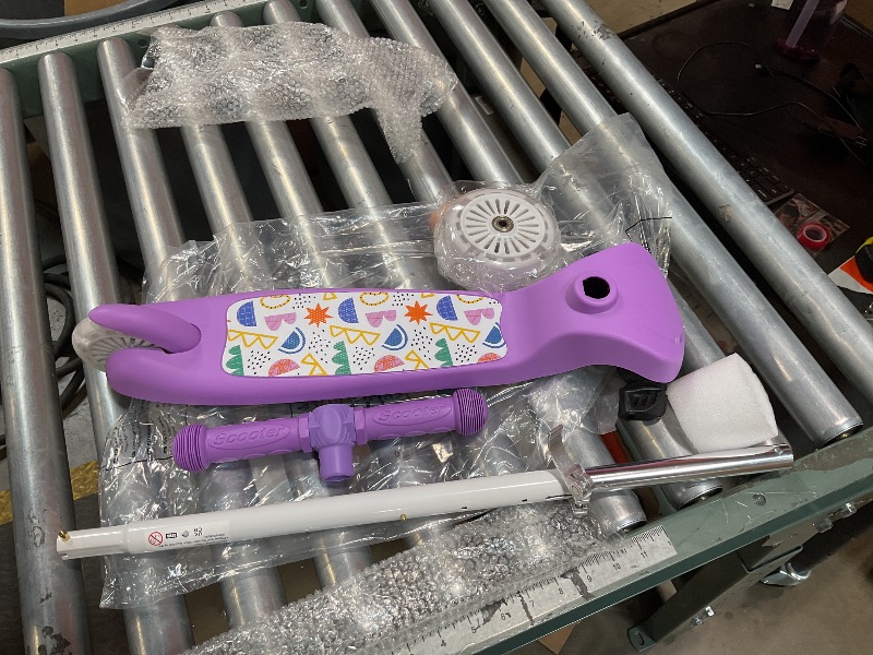 Photo 1 of * POSSIBLE ISSUE WITH DESIGN, COMPARE PHOTO TO STOCKPHOTO FOR REFERENCE, UNSURE HOW TO ASSEMBLE *TONBUX Kids Scooter for Ages 3-8, Toddler Scooter with Light-Up Deck and Wheels, Adjustable 4-Level Height 3-Wheel Scooters for Kids, Lean-to-Steer Design (Pu
