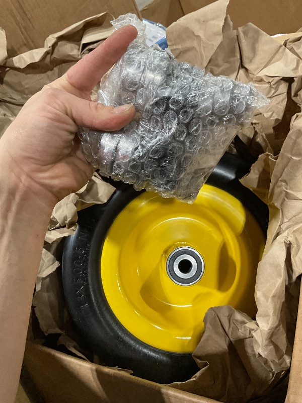 Photo 1 of 13x5.00-6 Flat Free Tire and Wheel Zero Turn Mower Front Tires with 3/4", 5/8" and 1/2" Bearings, 4.2"-7.3" Centered Hub, Compatible with Lawn Mower Garden Tractor by Cubesprings - 2Pack