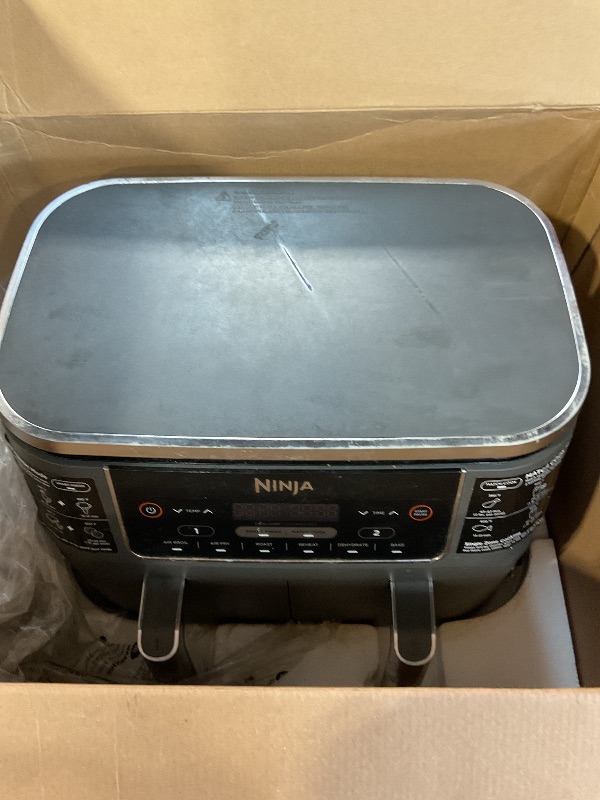 Photo 1 of ***DIRTY*** Ninja DZ550 Foodi 10 Quart 6-in-1 DualZone Smart XL Air Fryer with 2 Independent Baskets, Smart Cook Thermometer for Perfect Doneness, Match Cook & Smart Finish to Roast, Dehydrate & More, Grey