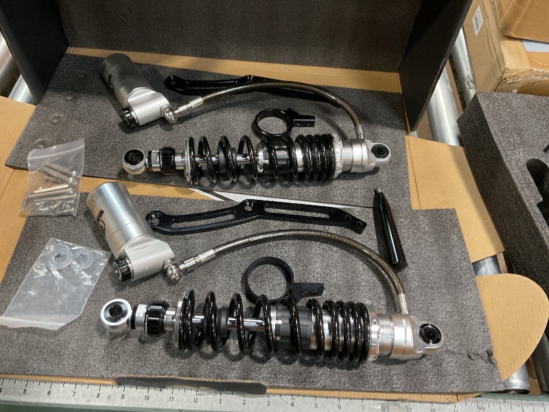 Photo 1 of * SELLING FOR PARTS, PLEASE SEE LAST PHOTO FOR DAMAGE. ONLY ONE THREAD IS DAMAGED  * Mofun Remote Reservoir Rear Suspension Shocks with Silver Reservoir Compatible with Harley Touring Road King Electra Road Street Glide 2014-2025