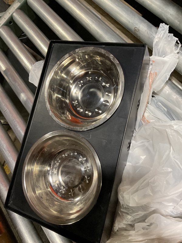 Photo 1 of * DIRTY FROM TRANSPORT, BUT UNUSED *  Elevated Dog Bowls with 2 Stainless Steel Bowls, Raised Dog Food Bowl Stand 5 Height Adjustable (3.1", 9", 10", 11", 12") Non-Slip Feeder Station Set for Medium and Large Dogs - Black