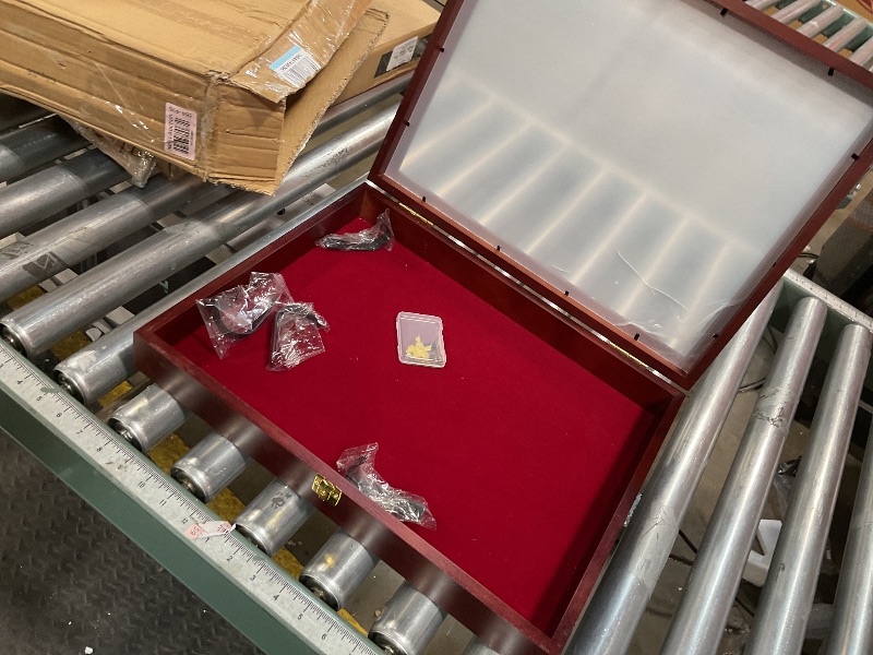 Photo 1 of * DAMAGE TO PLASTIC DIVIDER, EASY TO REPLACE * Silipull Gun Display Case with Lock Wall Mount Wooden Pistol Display Case W/ 98% UV Protection Acrylic Clear Door Gun Shadow Box Stand Rack Holder for Collection (Reddish Brown,2gun Displaycase)