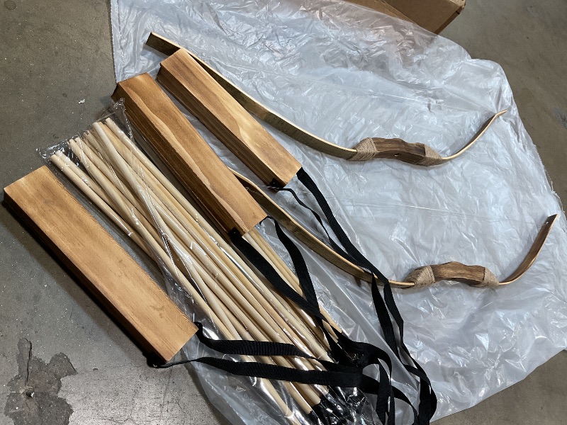Photo 1 of * EXTRA QUIVER * 2 Pack Kids Bow and Arrow Set, 32 Inch Archery Set Handmade Wooden Toy Bow and Arrow for Kids 4-6 8-12, Cosplay Game Costume Prop Play, 2 Bows 2 Quivers and 20 Wood Arrows, Gifts for Youth Boys Girls