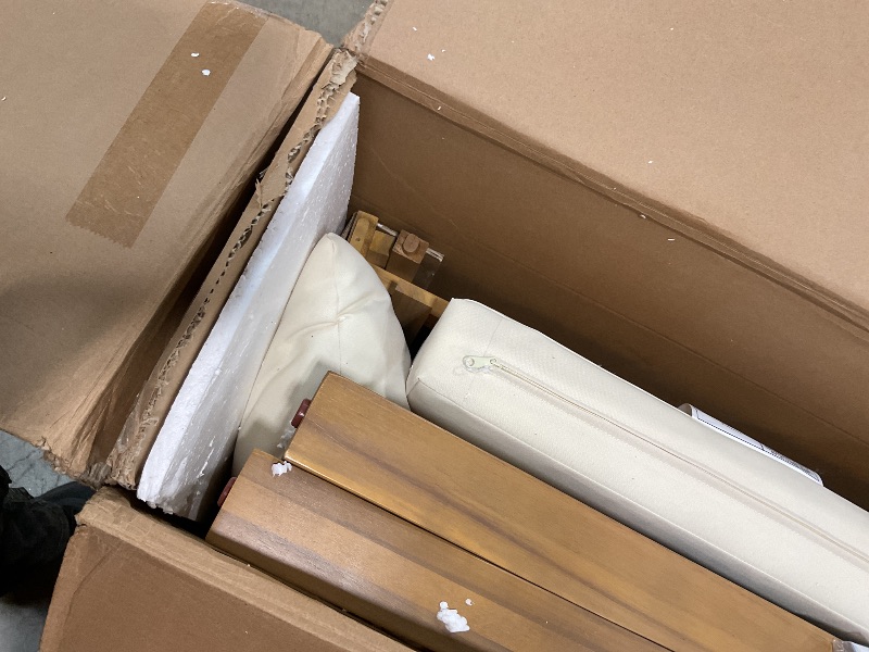 Photo 1 of ***PARTIAL SET/ ONLY 1 CHAIR*** Merax Outdoor Acacia Wood Club Chairs with Beige Cushions (Set of 2), Light Teak Finish Armchair for Garden, Porch, Backyard, Balcony