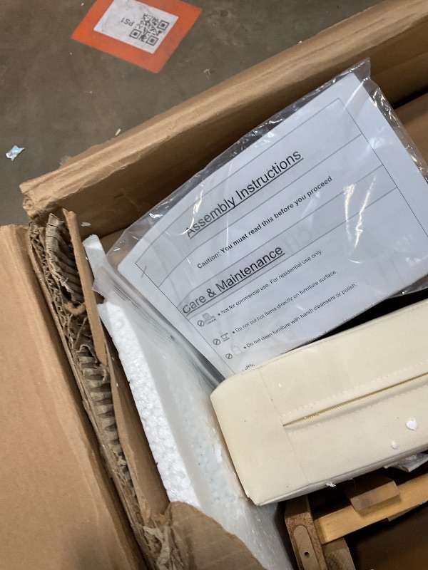 Photo 1 of ***PARTIAL SET/ ONLY 1 CHAIR*** Merax Outdoor Acacia Wood Club Chairs with Beige Cushions (Set of 2), Light Teak Finish Armchair for Garden, Porch, Backyard, Balcony