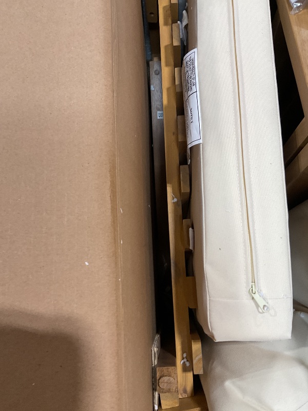 Photo 1 of ***PARTIAL SET/ ONLY 1 CHAIR*** Merax Outdoor Acacia Wood Club Chairs with Beige Cushions (Set of 2), Light Teak Finish Armchair for Garden, Porch, Backyard, Balcony