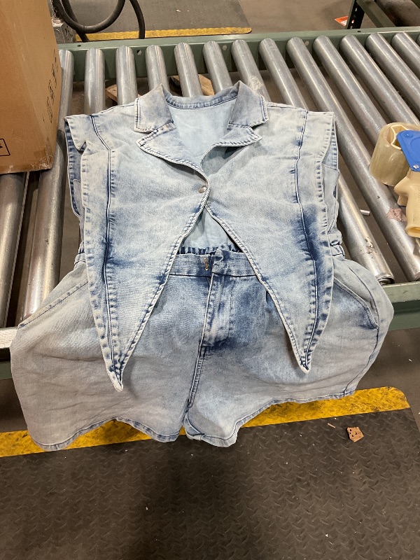 View 1 of **DIRT. SIZE NOT LISTED**Women’s denim outfit top and bottom. 