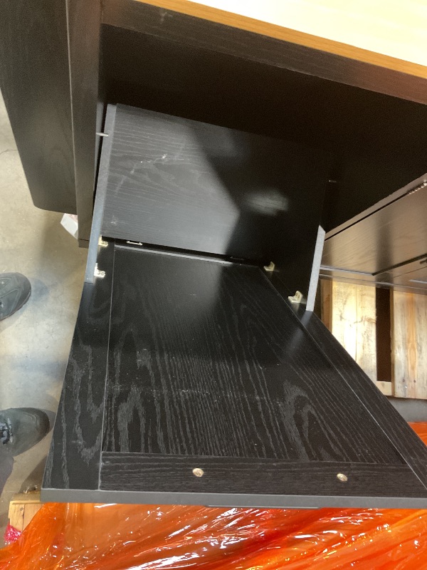 Photo 1 of **MINOR DAMAGE TO BOTTOM FRONT FACE PIECE**DWVO Tilt-Out Kitchen Trash Cans Cabinet, 50 Inch Rolling Kitchen Island with Drop Leaf, Portable Mobile Storage Island, Hidden Waste Bins Cabinet for 13 Gallon Garbage Bin, Black