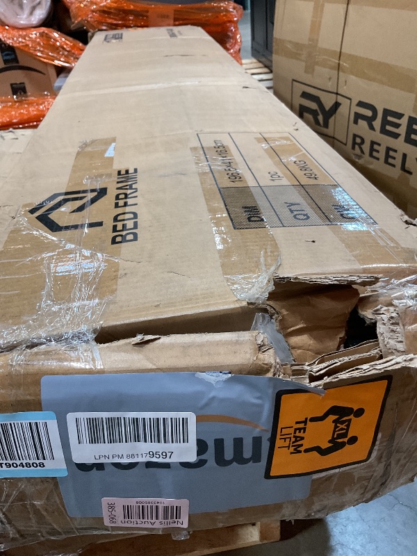 Photo 1 of **MISSING BED LEG SUPPORTS/MINOR DAMAGE TO CORNER** Rolanstar Bed Frame King Size with Charging Station and LED Lights, Upholstered Headboard with Storage Shelves, Heavy Duty Metal Slats, No Box Spring Need, Noise Free, Easy Assembly, Dark Grey