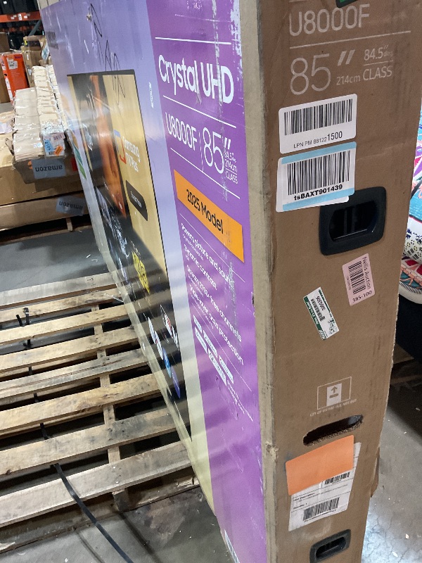 Photo 1 of **MAJOR DAMAGE TO SCREEN. SELLING FOR PARTS. TV ONLY. NO POWER CORD**Samsung 85-Inch Class Crystal UHD U8000F 4K Smart TV (2025 Model) Endless Free Content, Crystal Processor 4K, MetalStream Design, Knox Security, Alexa Built-in