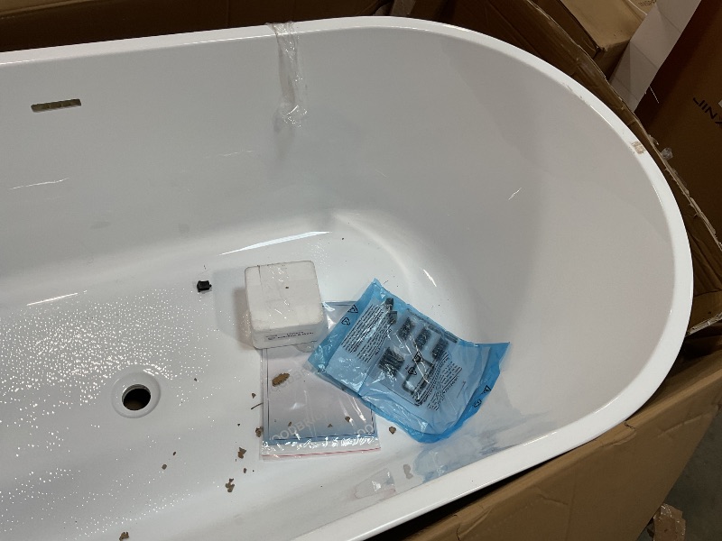 Photo 1 of **DIRT**WOODBRIDGE 71" Acrylic Freestanding Bathtub Contemporary Soaking White Tub with Chrome Overflow and Drain,B1701-C